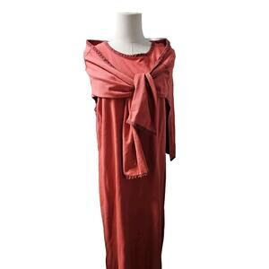 2 PC Liz & Jane Maxi Dress w/ Shrug Red Preshrunk Cotton Linen Trim‎ Soft -Large